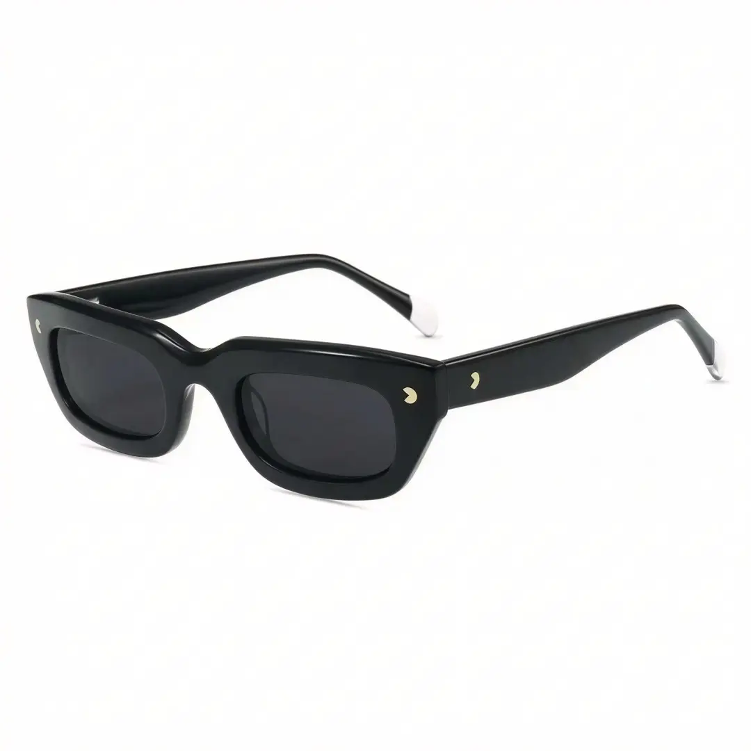 Angle view of Gael nerd rectangle acetate sunglasses in black. SPU: EA0072305S