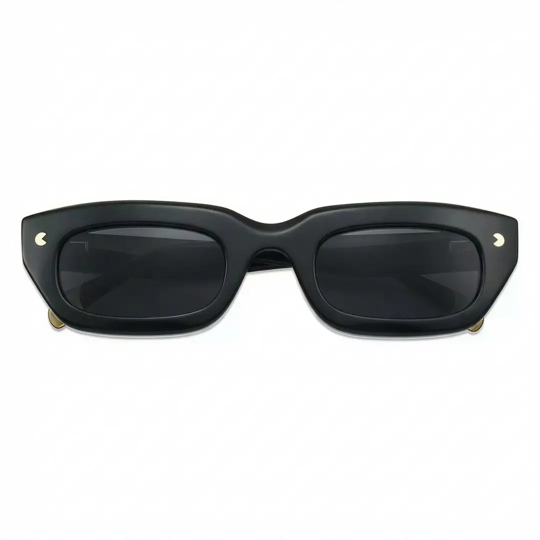 Front folded view of Gael nerd rectangle acetate sunglasses in black. SPU: EA0072305S