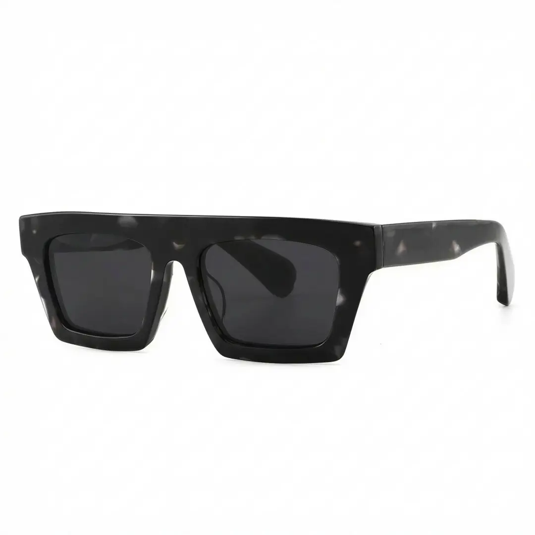 Angle view of Bastian fashion rectangle acetate sunglasses in black. SPU: EA0442508S