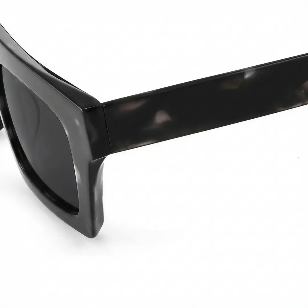 End piece detail of Bastian fashion rectangle acetate sunglasses in black. SPU: EA0442508S
