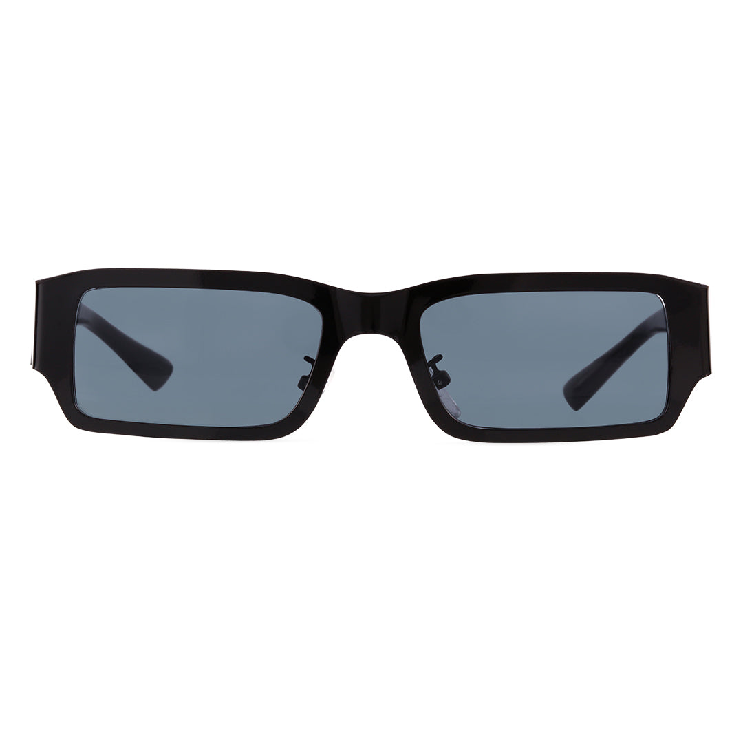 Front view of Taffy fashion rectangle metal sunglasses EM0072406 in black