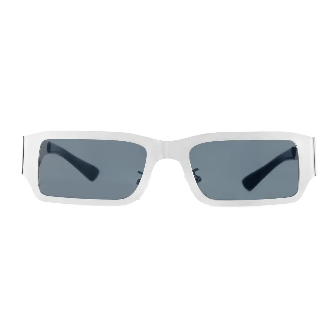 Front view of Taffy fashion rectangle metal sunglasses EM0072406 in grey