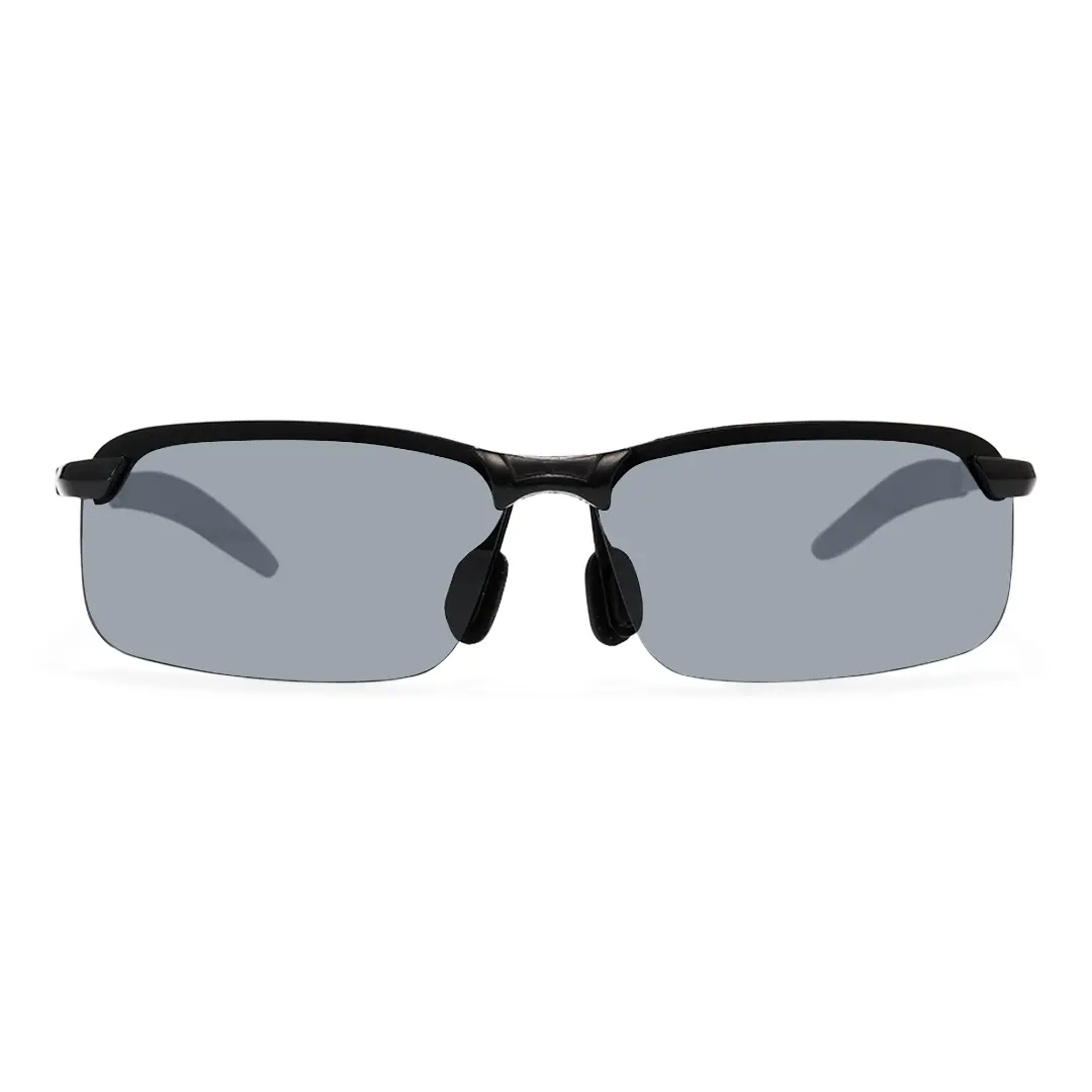Front view of Kara rectangle metal sunglasses EM0072502 in black