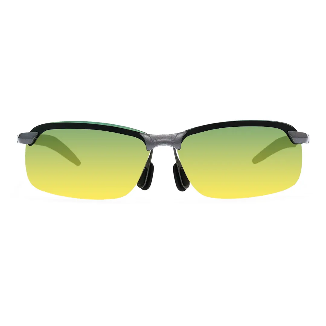 Front view of Kara rectangle metal sunglasses EM0072502 in green