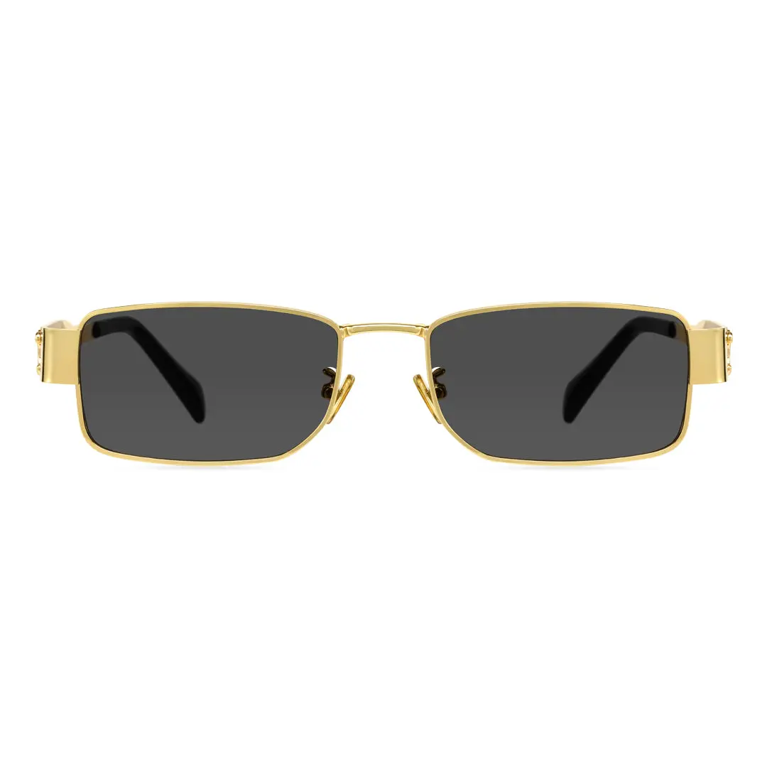 Front view of Paisley fashion rectangle metal sunglasses EM0092410 in gold