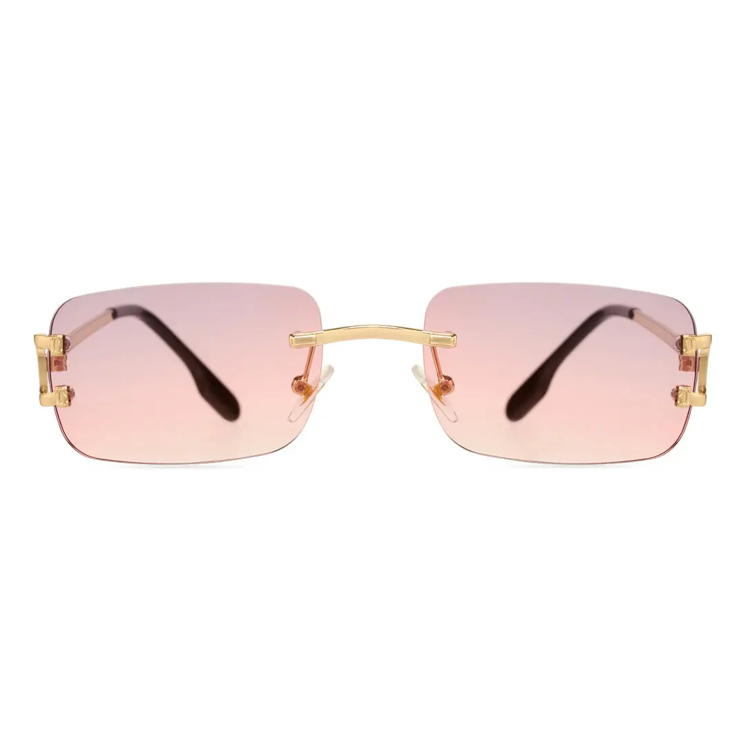 Front view of Shelby rectangle metal sunglasses EM0122410 in pink
