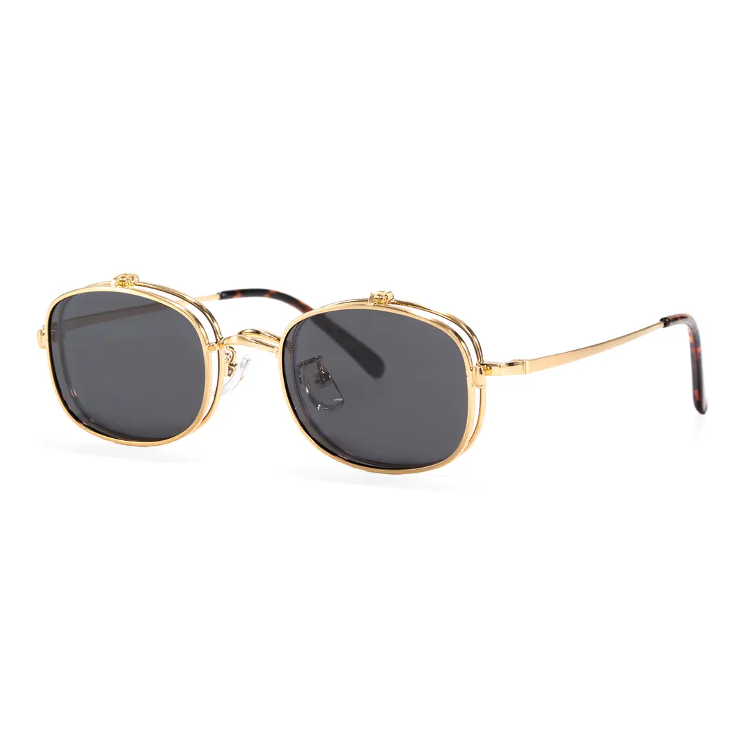 Angle view of Hybe rectangle metal flip-up sunglasses EM0122603 in gold