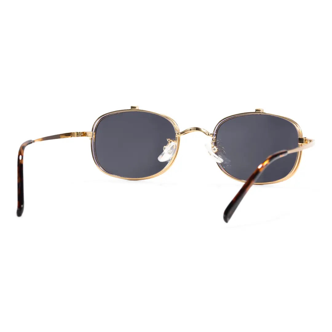 Back view of Hybe rectangle metal flip-up sunglasses EM0122603 in gold