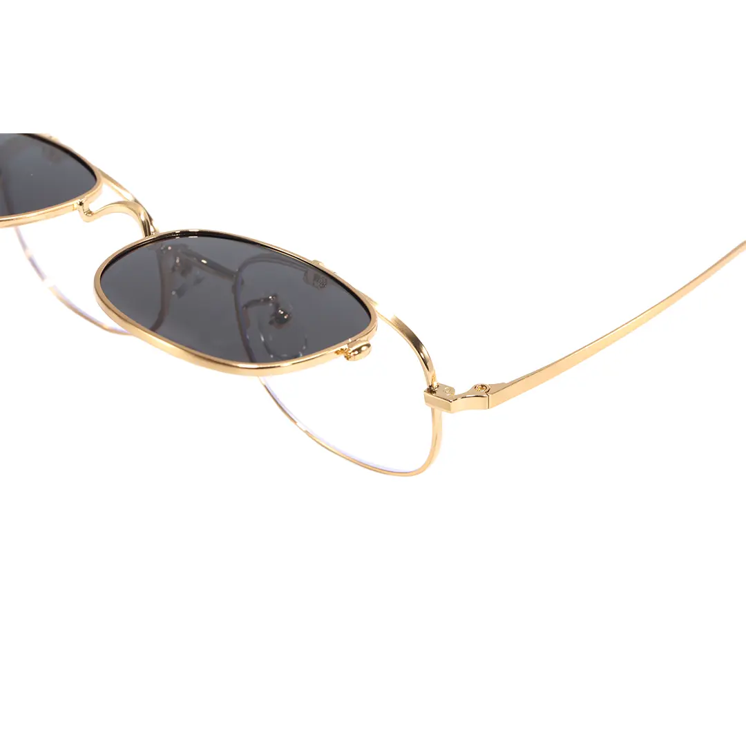 End piece detail of Hybe rectangle metal flip-up sunglasses EM0122603 in gold