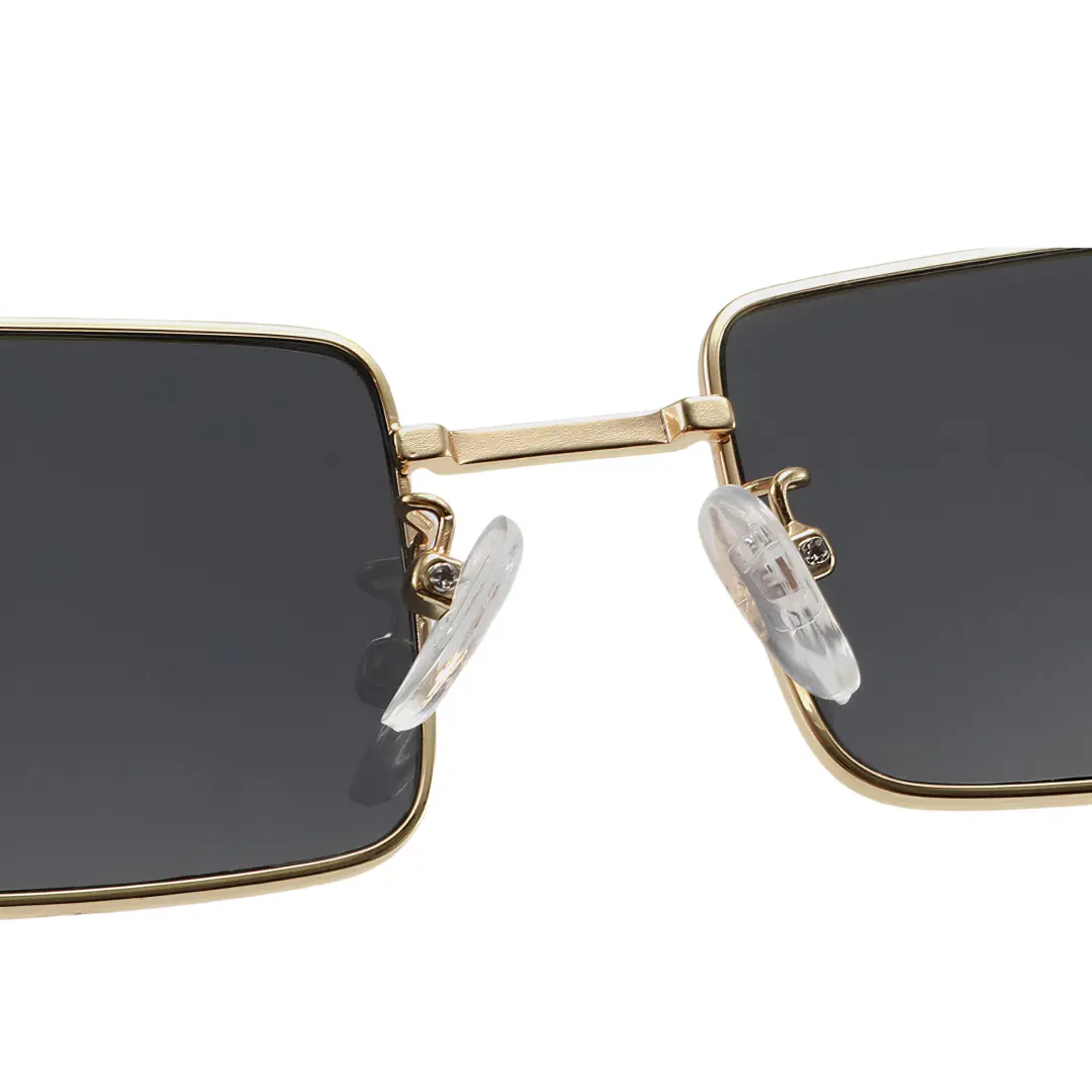 Adjustable nose pad detail of Halley fashion rectangle metal sunglasses in gold. SPU: EM0212507