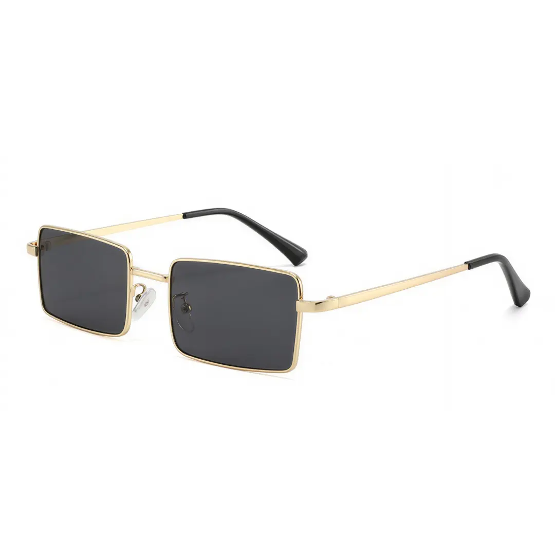 Angle view of Halley fashion rectangle metal sunglasses EM0212507 in gold