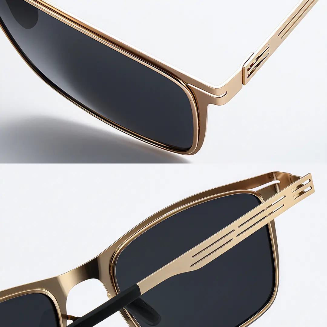 Back folded view of Roman rectangle metal sunglasses EM0382508 in gold