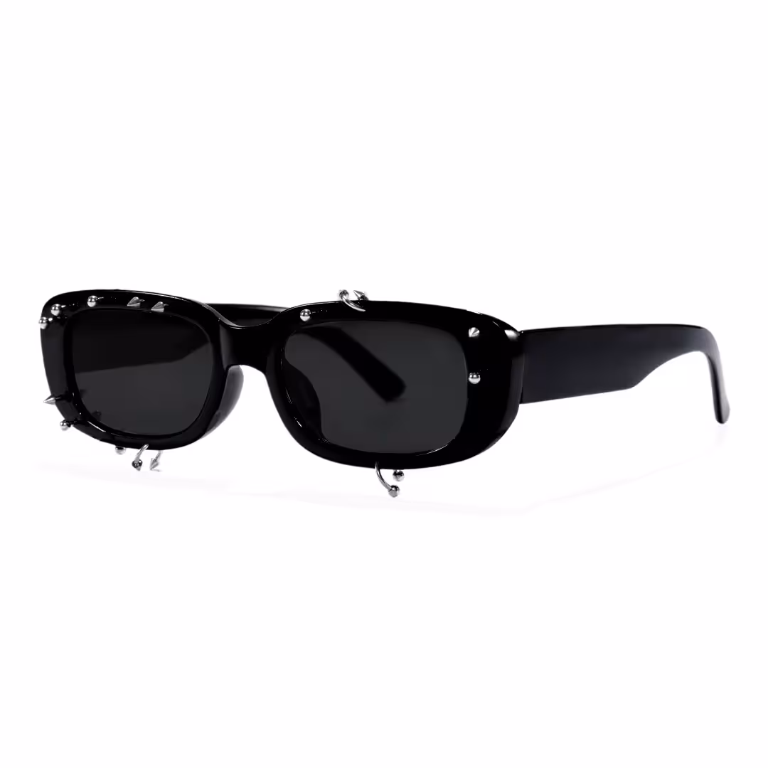Angle view of Sage rectangle pc handcrafted polarized sunglasses in black. SPU: EP0022511