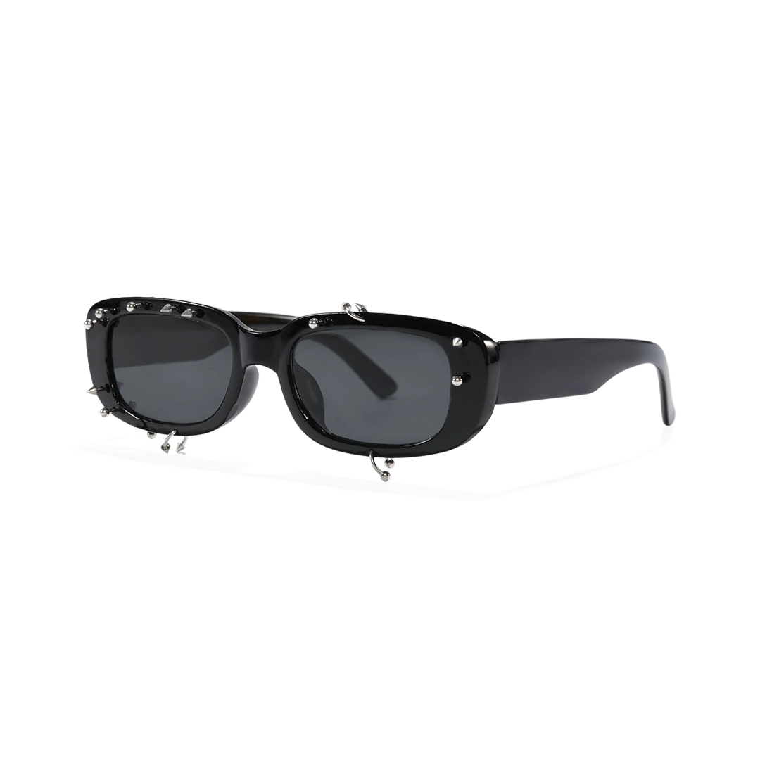 Angle view of Sage rectangle pc handcrafted polarized sunglasses EP0022511 in black