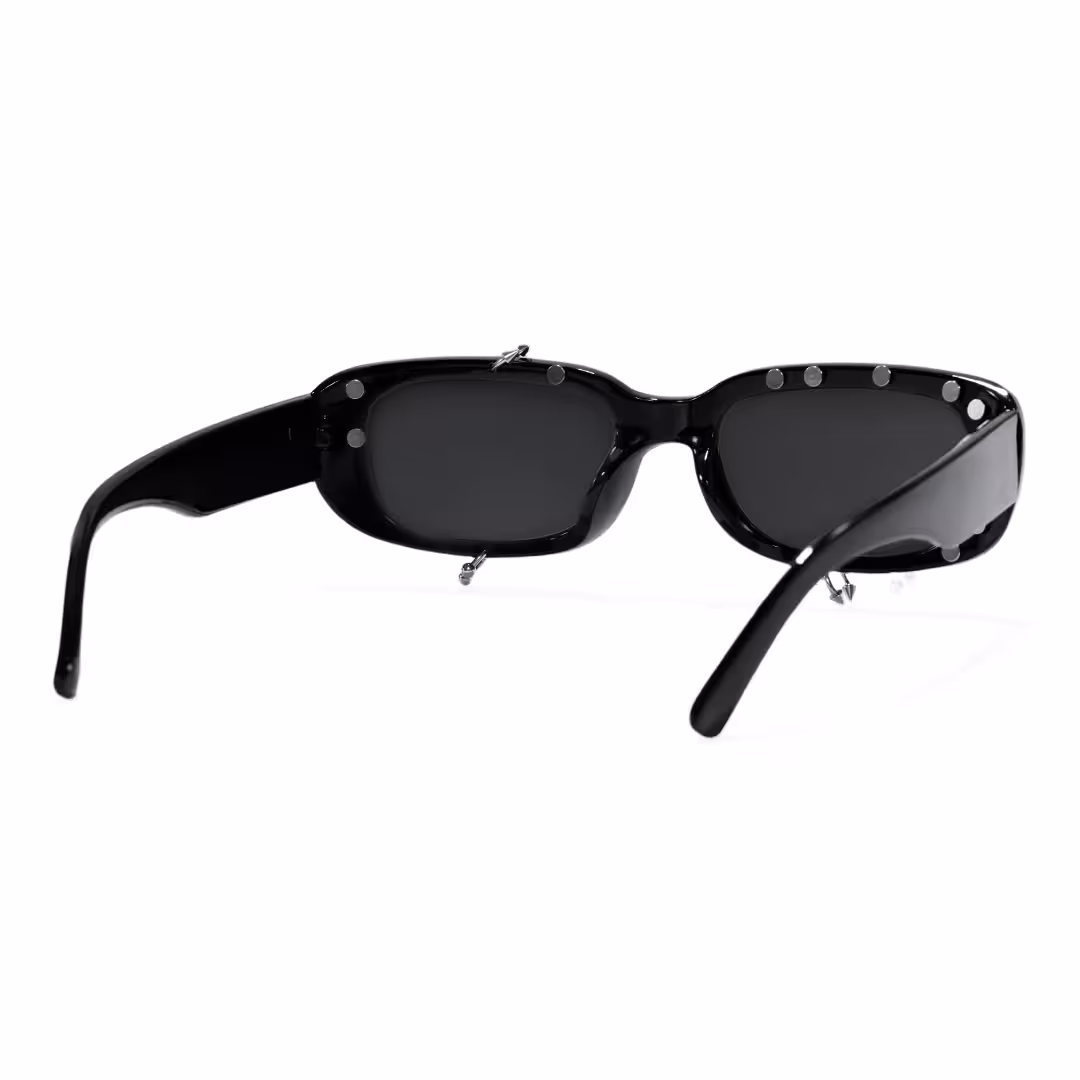 Back view of Sage rectangle pc handcrafted polarized sunglasses in black. SPU: EP0022511