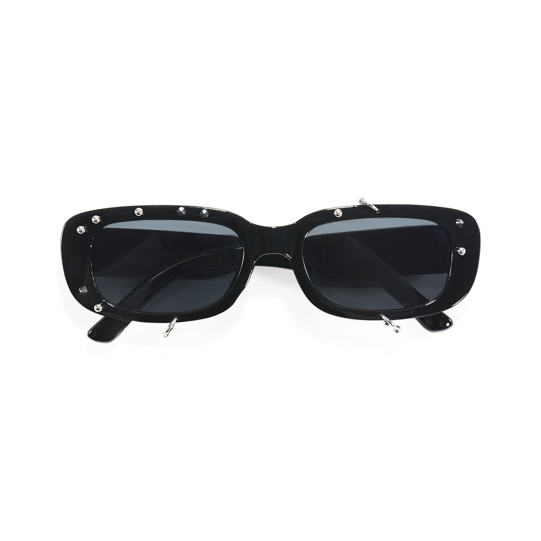 Front folded view of Sage rectangle pc handcrafted polarized sunglasses EP0022511 in black