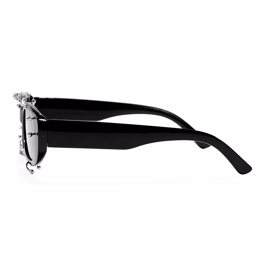 Side view of Sage rectangle pc handcrafted polarized sunglasses in black. SPU: EP0022511