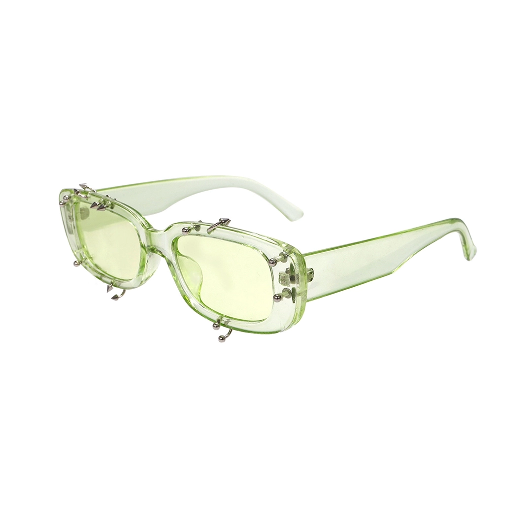 Angle view of Sage rectangle pc handcrafted polarized sunglasses EP0022511 in green