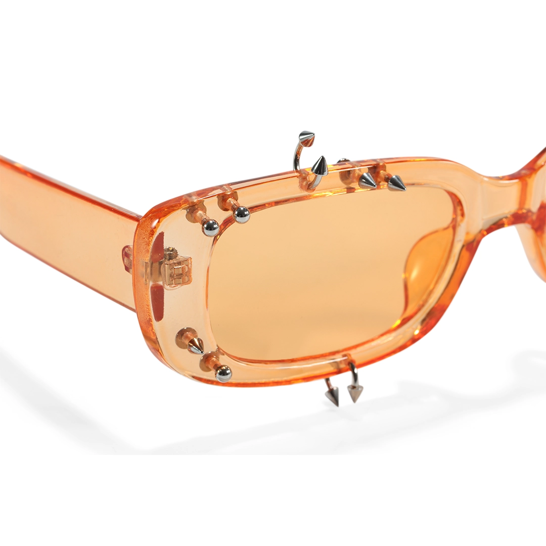 End piece detail of Sage rectangle pc handcrafted polarized sunglasses EP0022511 in orange