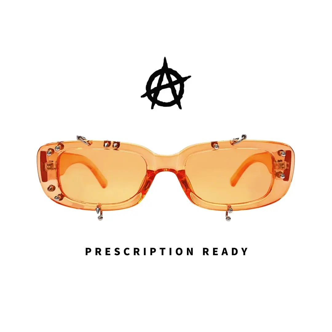 Front view of Sage rectangle pc handcrafted polarized sunglasses EP0022511 in orange