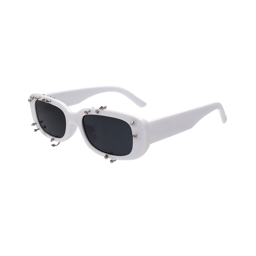 Angle view of Sage rectangle pc handcrafted polarized sunglasses EP0022511 in white