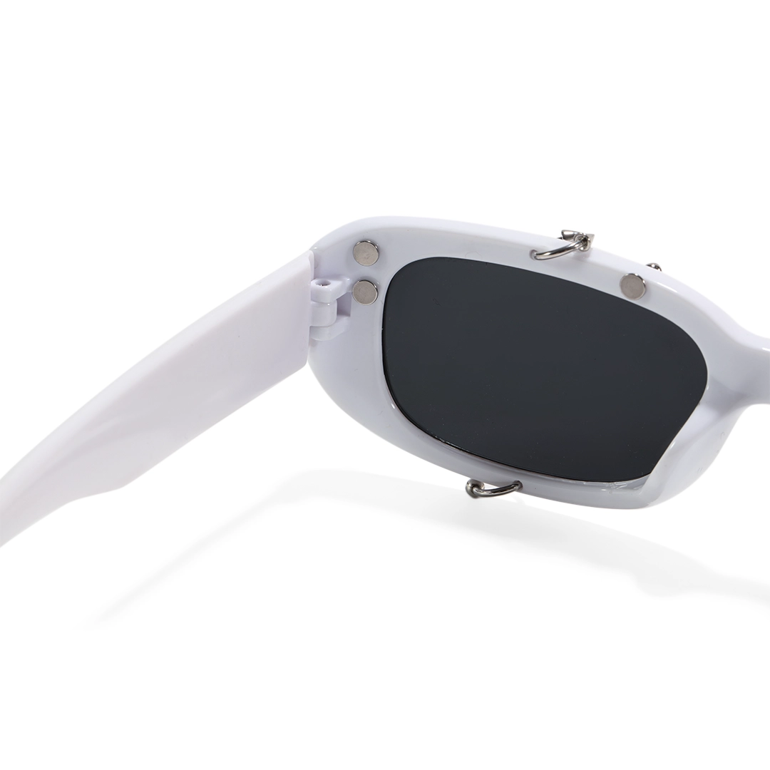 Hinge detail of Sage rectangle pc handcrafted polarized sunglasses EP0022511 in white