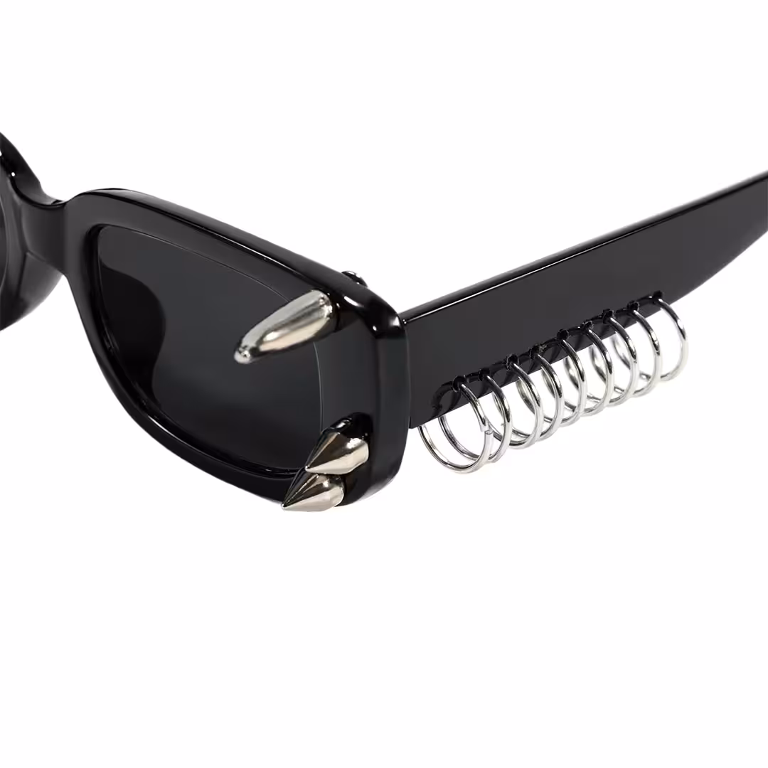 End piece detail of Ash rectangle pc handcrafted polarized sunglasses EP0082601 in black