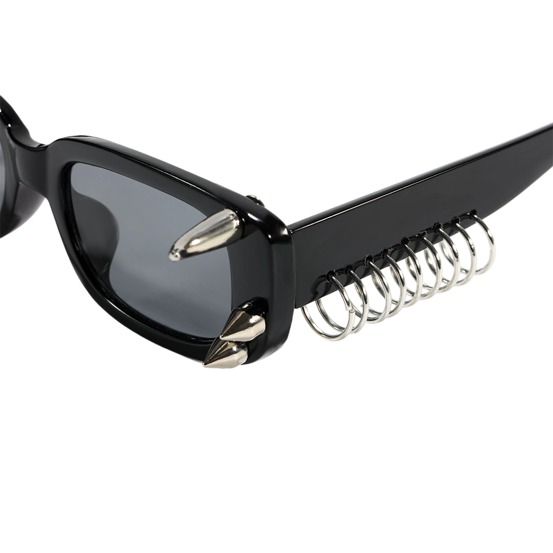 End piece detail of Ash rectangle pc handcrafted polarized sunglasses EP0082601 in black