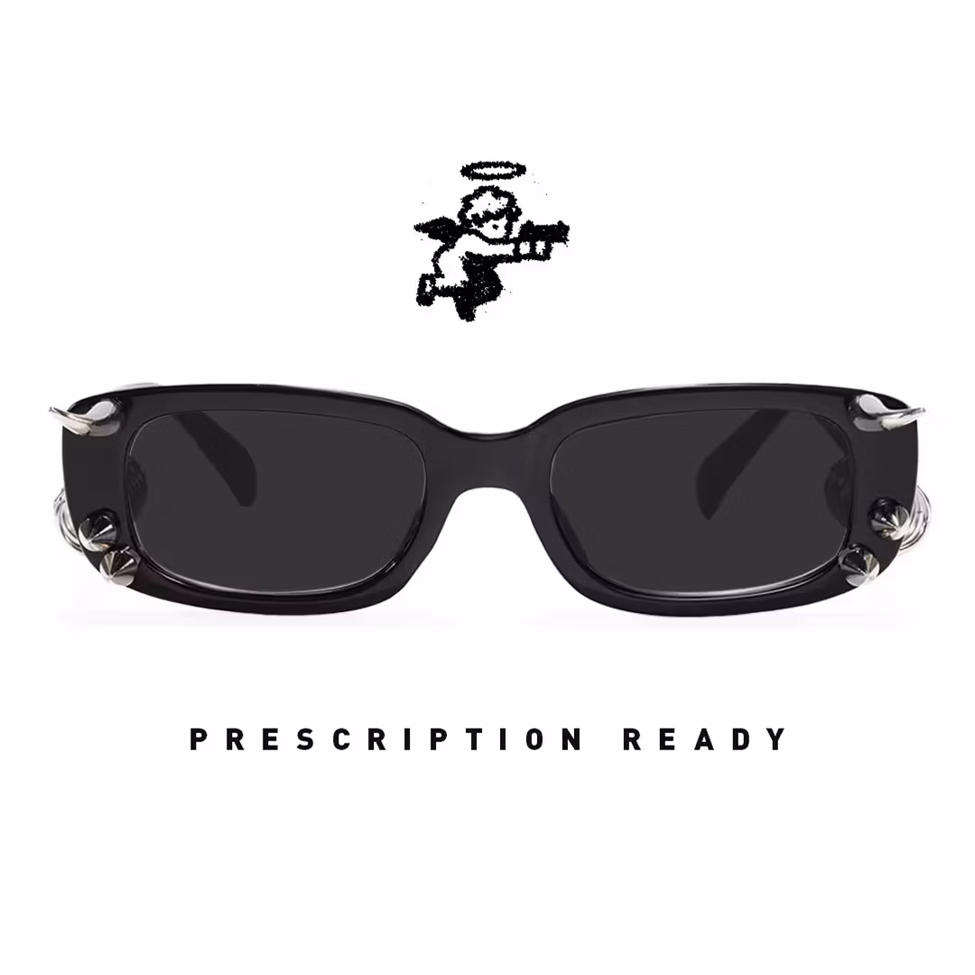Front view of Ash rectangle pc handcrafted polarized sunglasses EP0082601 in black