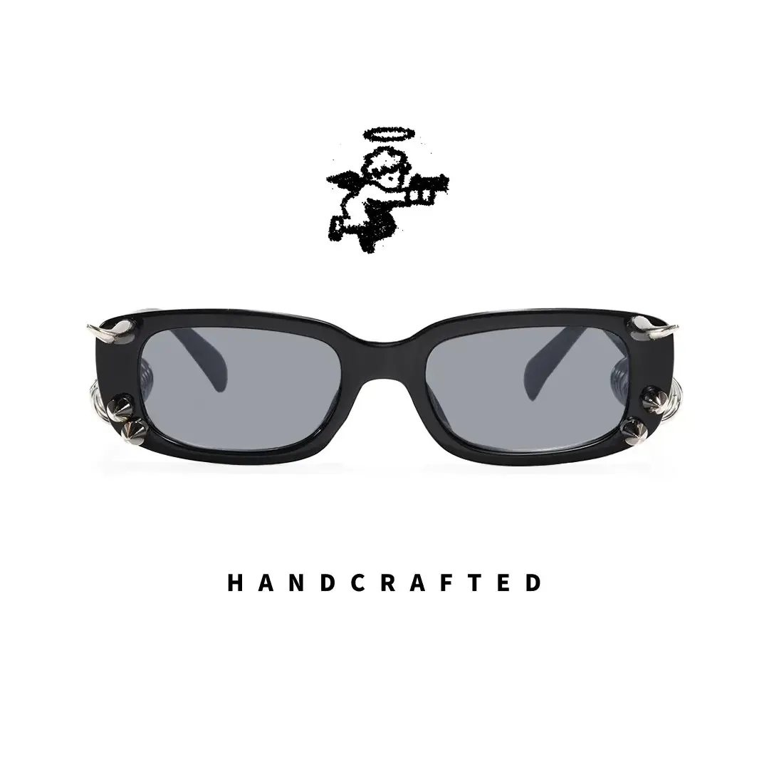 Front view of Ash rectangle pc handcrafted polarized sunglasses EP0082601 in black