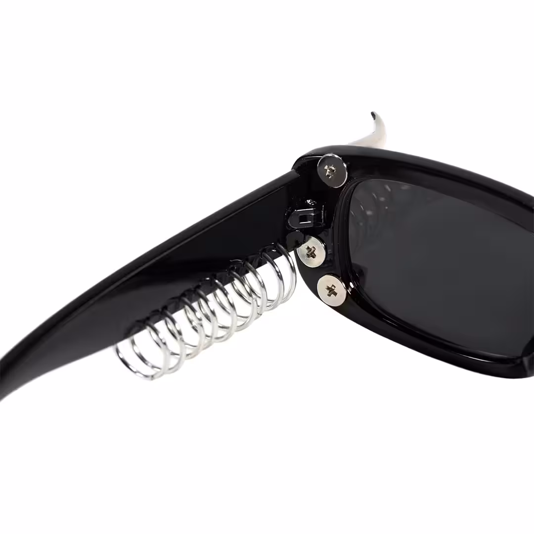 Hinge detail of Ash rectangle pc handcrafted polarized sunglasses EP0082601 in black