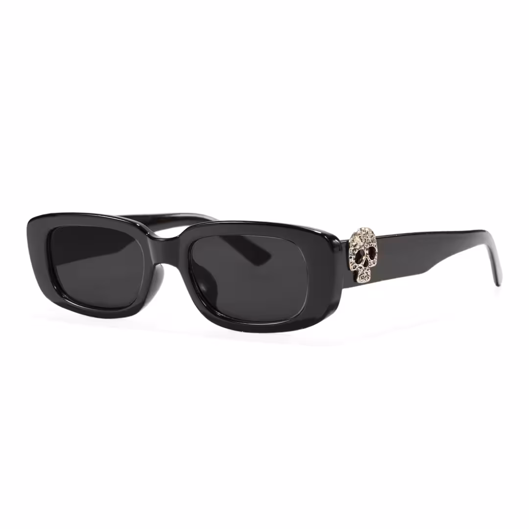 Angle view of Lysander rectangle pc sunglasses in black. SPU: EP0092511