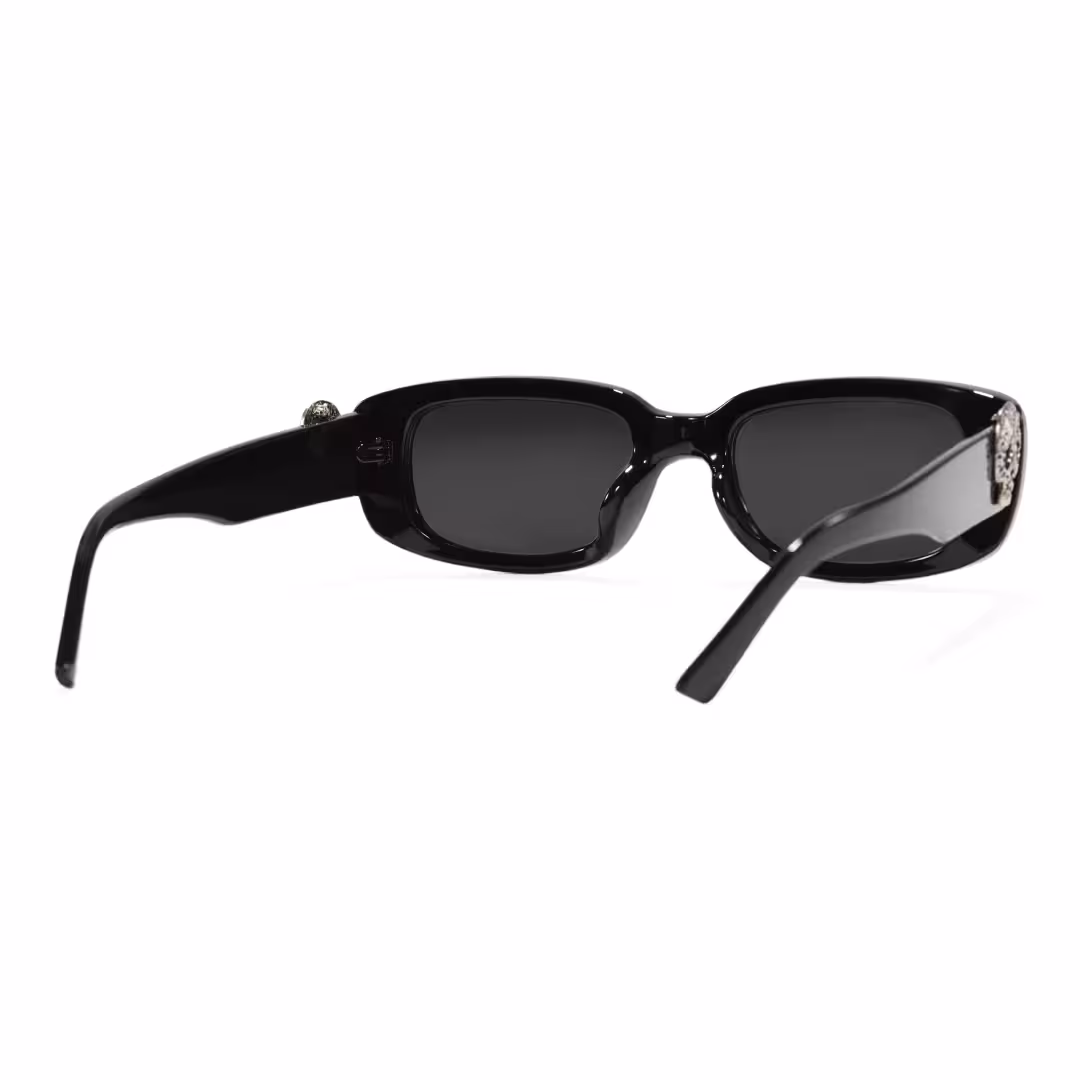 Back view of Lysander rectangle pc sunglasses in black. SPU: EP0092511