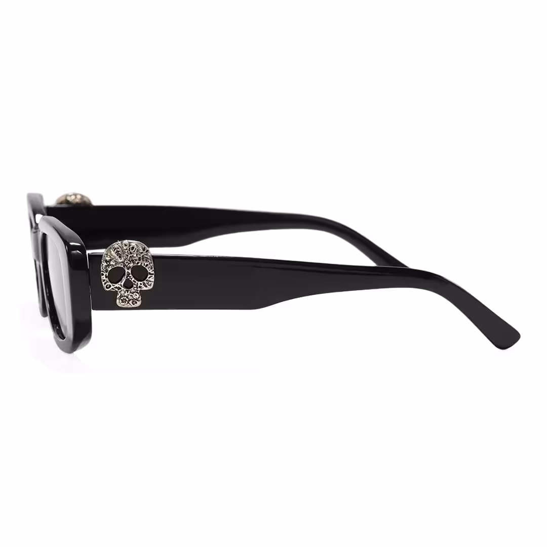 Side view of Lysander rectangle pc sunglasses in black. SPU: EP0092511