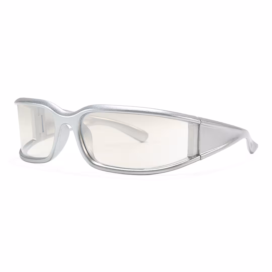 Angle view of Fael y2k rectangle pc sunglasses EP0092605 in silver