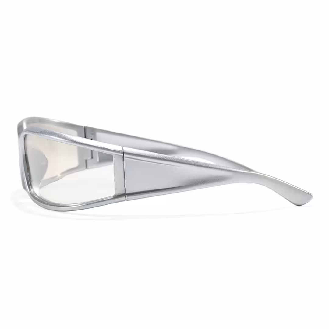 Side view of Fael y2k rectangle pc sunglasses EP0092605 in silver