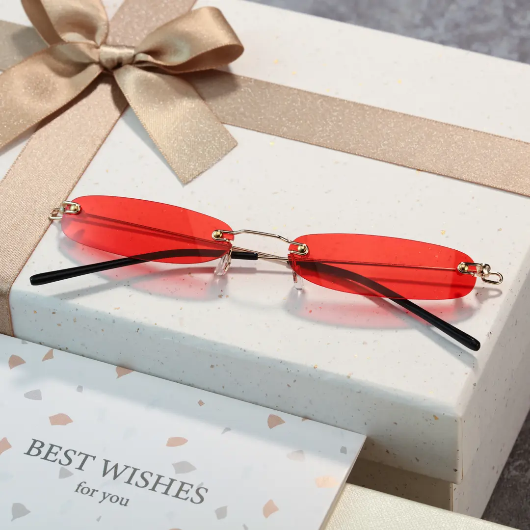 Scene view of Heath y2k rectangle pc sunglasses in red. SPU: EP0112410