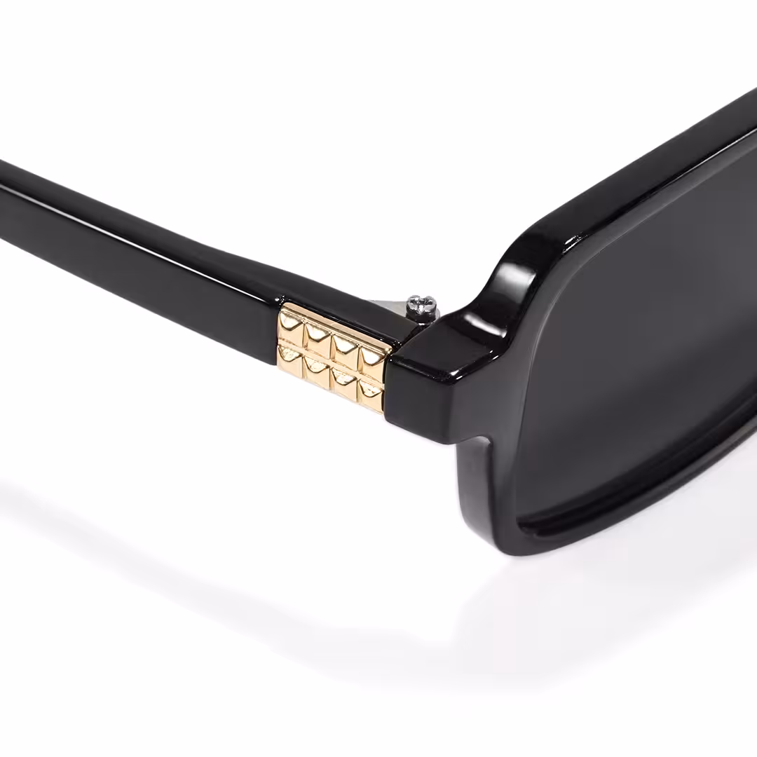 Frame detail view of Tamar rectangle pc sunglasses in black. SPU: EP0172507