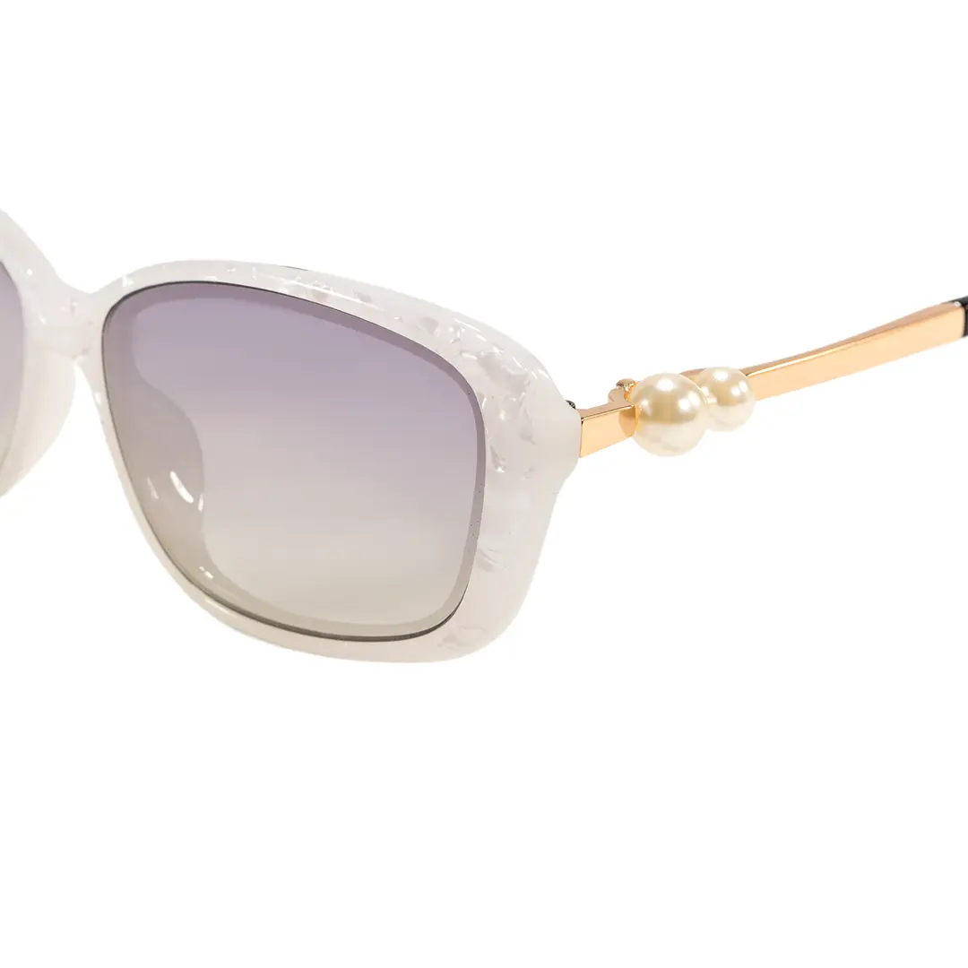 End piece detail of Valencia rectangle pc sunglasses EP0232603 in white