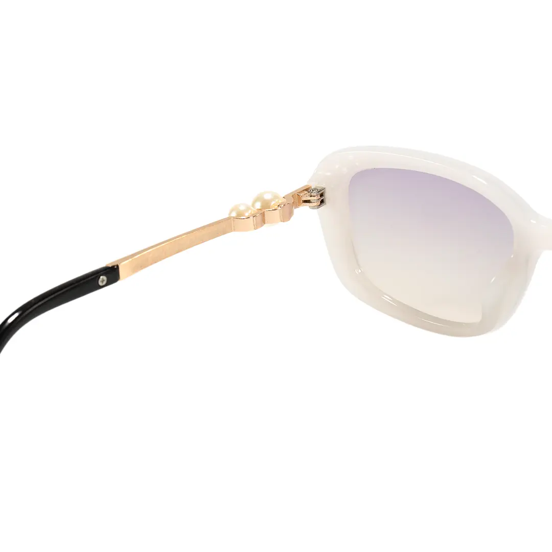 Hinge detail of Valencia rectangle pc sunglasses EP0232603 in white