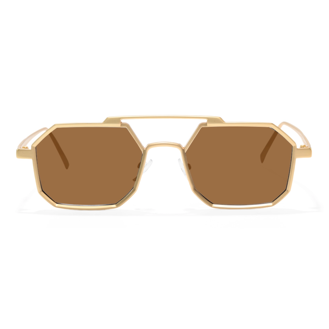 Front view of Caitlin steampunk geometric metal sunglasses GM0012505 in brown