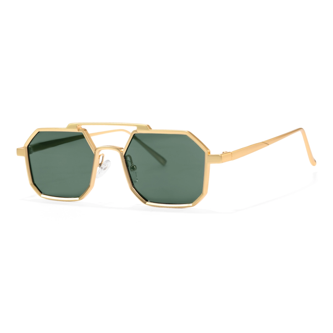 Angle view of Caitlin steampunk geometric metal sunglasses GM0012505 in green