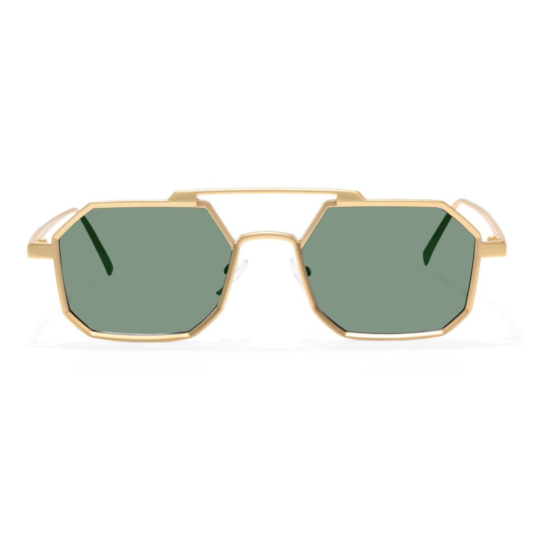 Front view of Caitlin steampunk geometric metal sunglasses GM0012505 in green