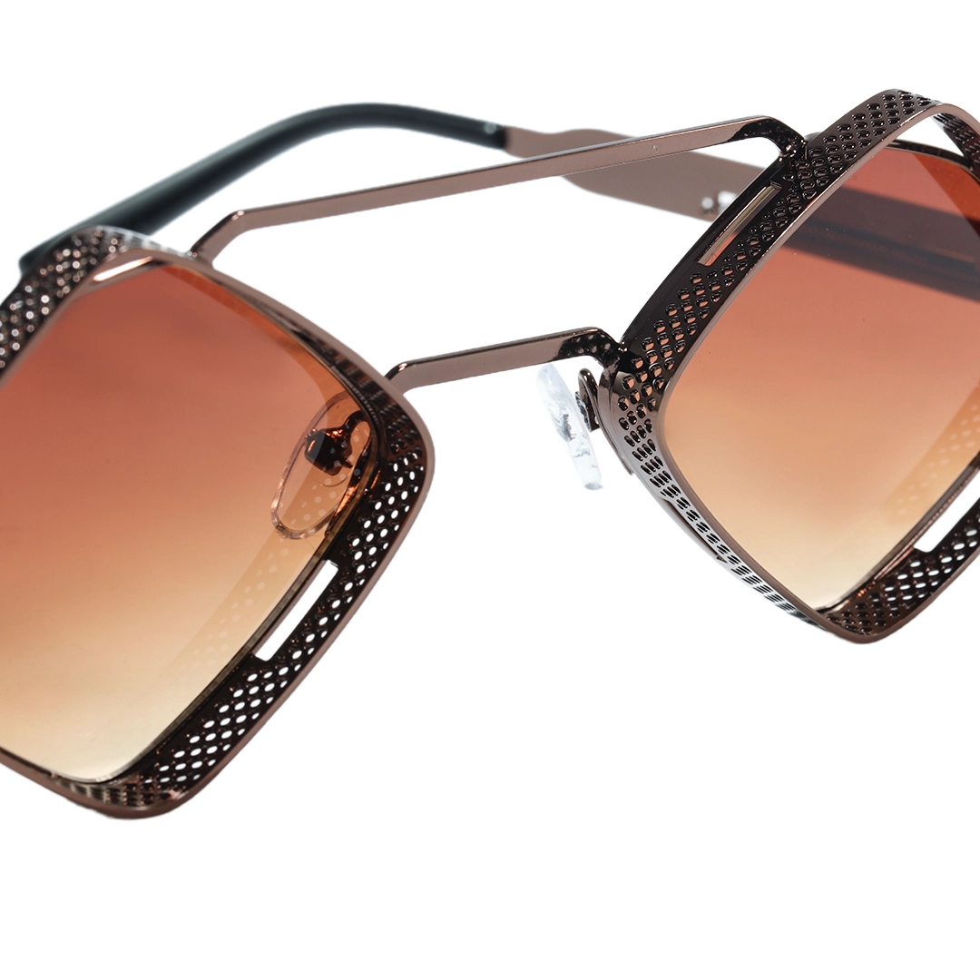 Frame detail view of Aether geometric metal sunglasses GM0152604 in brown