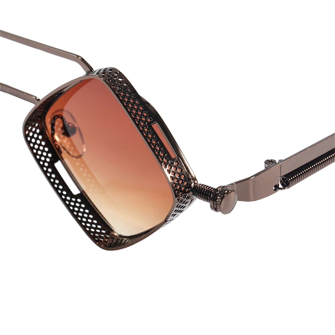 Honeycomb perforated lens rim detail of Aether geometric metal sunglasses GM0152604 in brown
