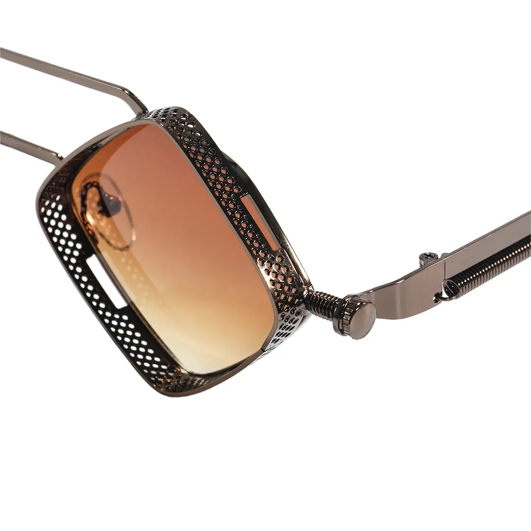 End piece detail of Aether steampunk geometric metal sunglasses GM0152604 in brown