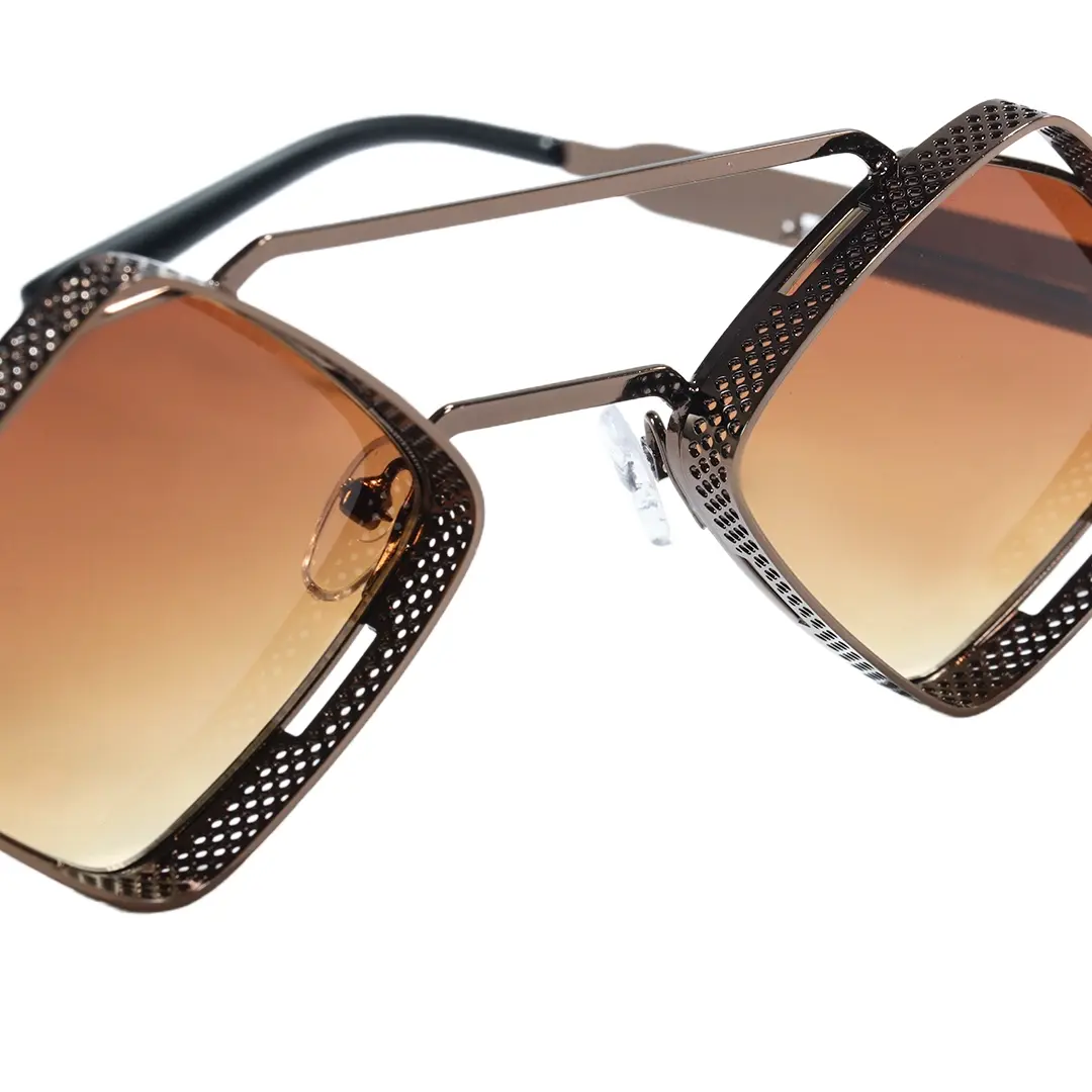 Frame detail view of Aether steampunk geometric metal sunglasses GM0152604 in brown