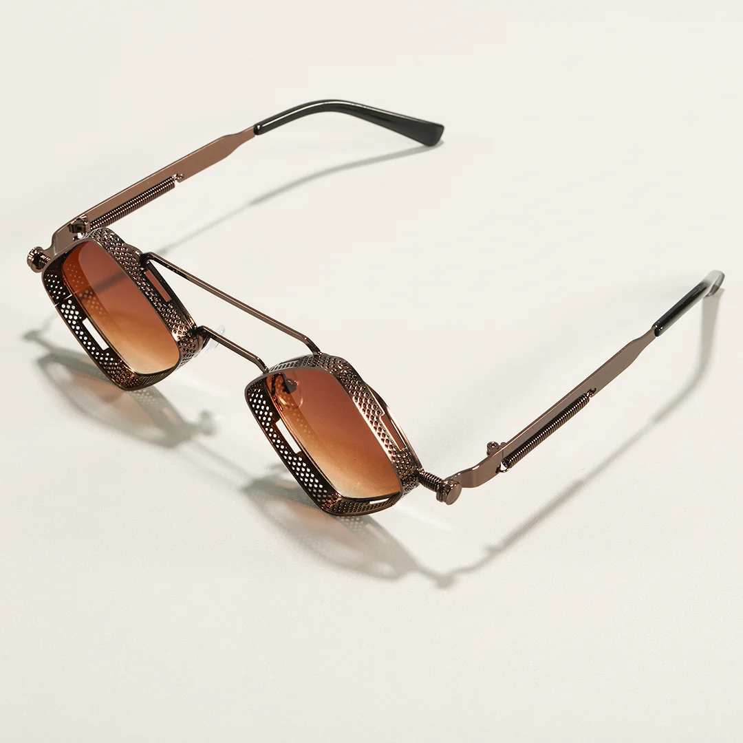Scene view of Aether steampunk geometric metal sunglasses GM0152604 in brown