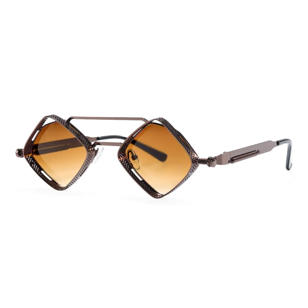Angle view of Aether steampunk geometric metal sunglasses GM0152604 in brown