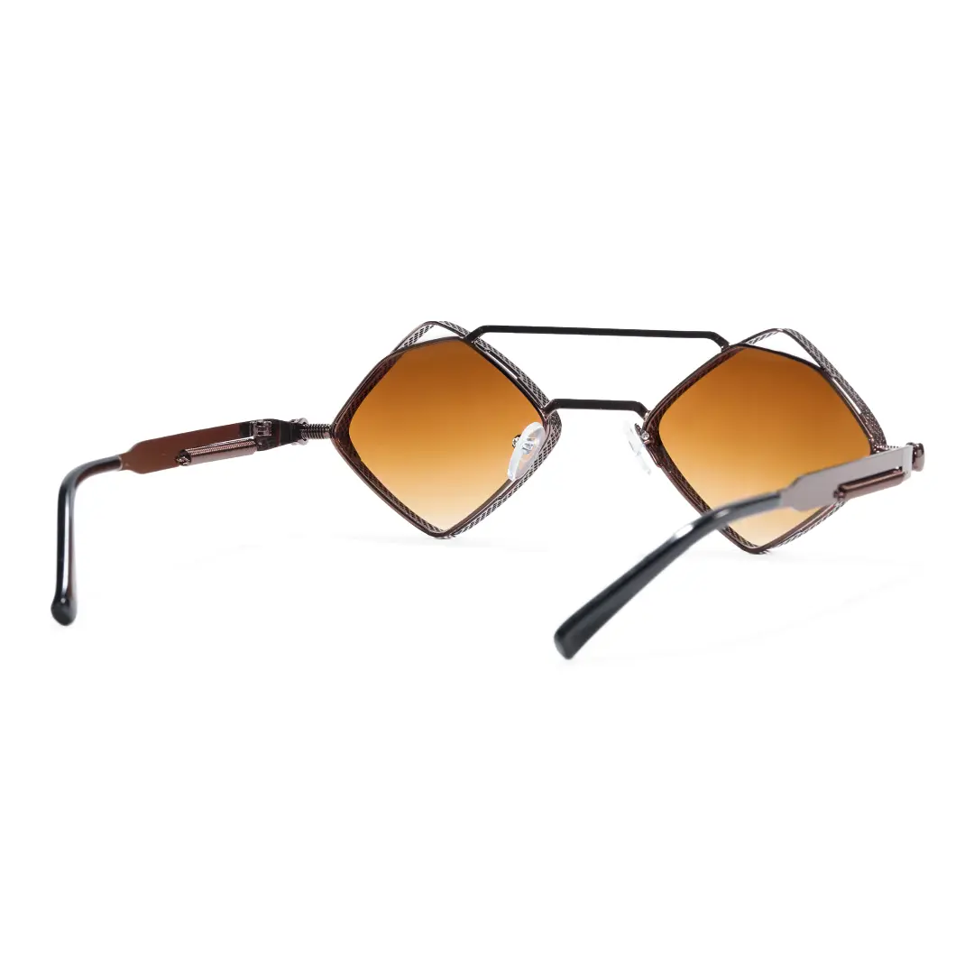 Back view of Aether steampunk geometric metal sunglasses GM0152604 in brown